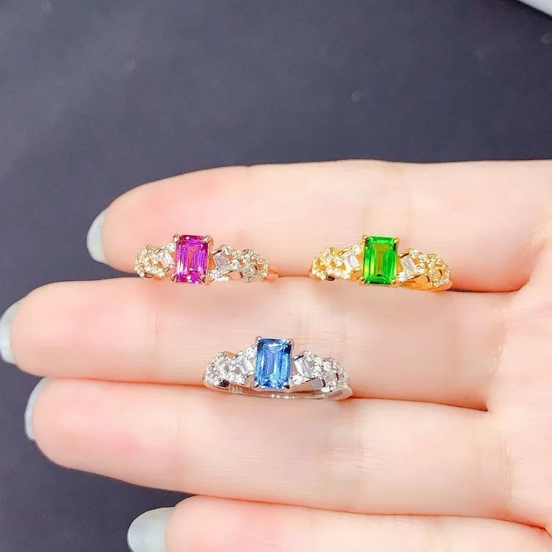 

Симпатичное кольцо из серебра 925 пробы с драгоценным камнем, 4 мм * 6 мм, кольцо с натуральным топазом диопсида и аметистом, 3 слоя, позолота 18 карат