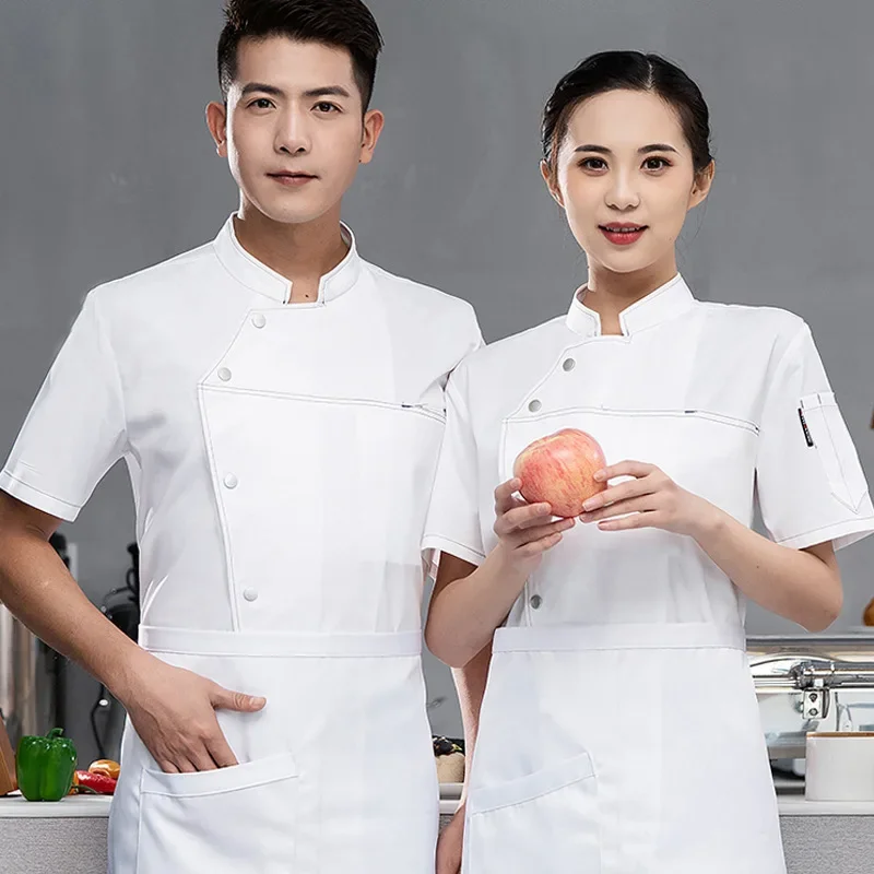 Unisex Chef's Uniform Solid Color Single-breasted Stand Collar Long Sleeve/short Sleeve Chef's Jacket Overalls Bakery Uniform