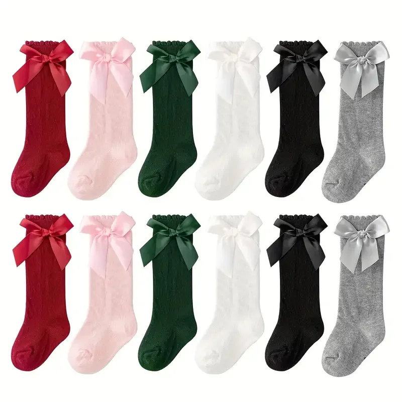 6 pairs of children's fashion bow knit stockings Comfortable breathable soft children's socks suitable for baby girls everyday a