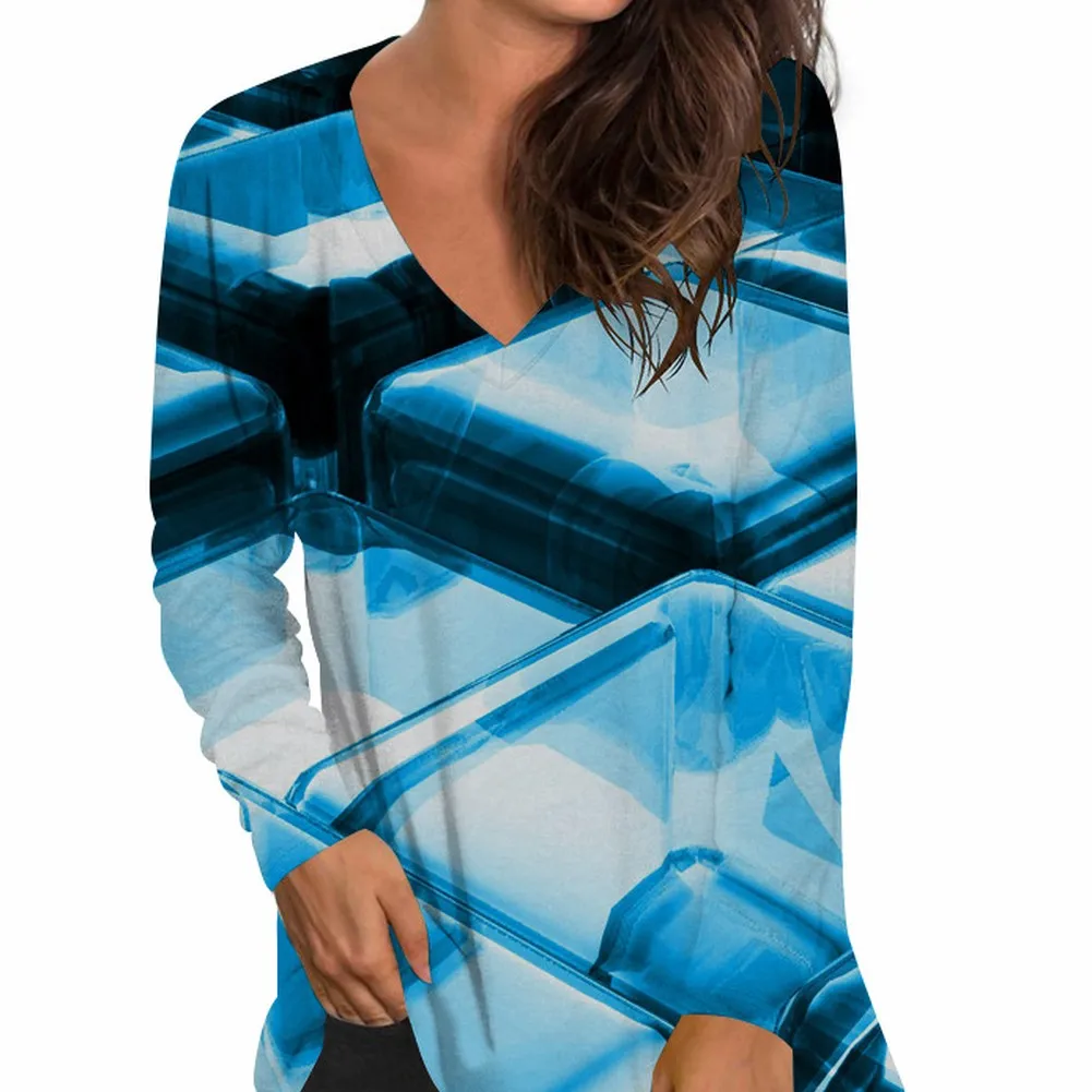 

Autumn Winter Long Sleeves Korean Fashion V-neck T-shirt For Women 3D Printed T-shirts Ladies Casual Top Tee Woman Clothes