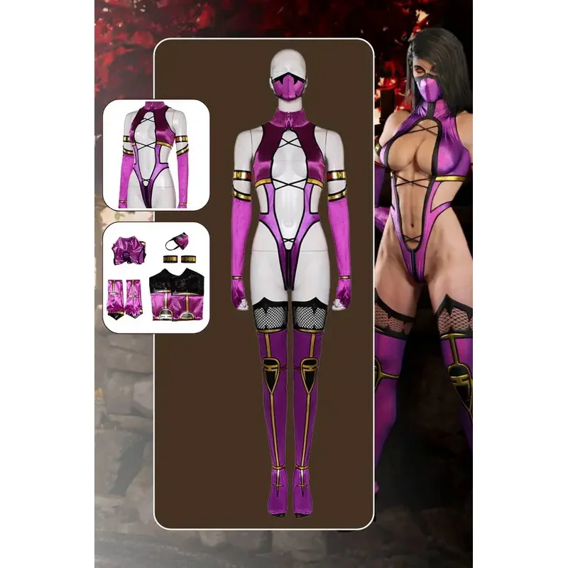 

MK9 Mileena Game Mortal Kombat 9 Cosplay Costume Jumpsuit Set Halloween Carnival Suit For Disguise Ladies Women Adult