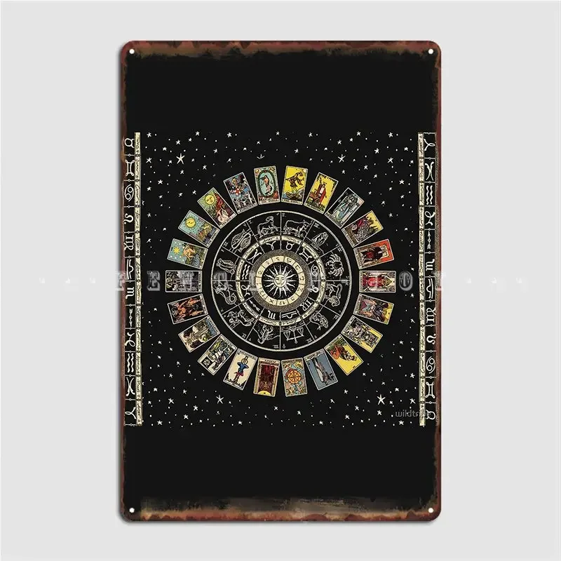 Wheel Of The Zodiac Astrology Chart And The Major Arcana Tarot Metal Plaque Poster Plates Home Classic Pub Tin Sign Poster
