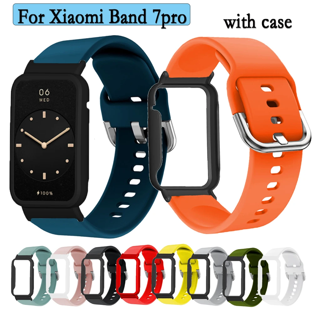 Silicone Strap For Xiaomi Band 7pro Durable Sport Watchband With Watch Case Single Color Wristband Adjustable Belt Accessor