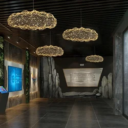 Nordic Art Floating Cloud Chandelier For Hotel Hall Restaurant Office Bar Pendant Lamp Suspended LED Luminaire with Spotlight