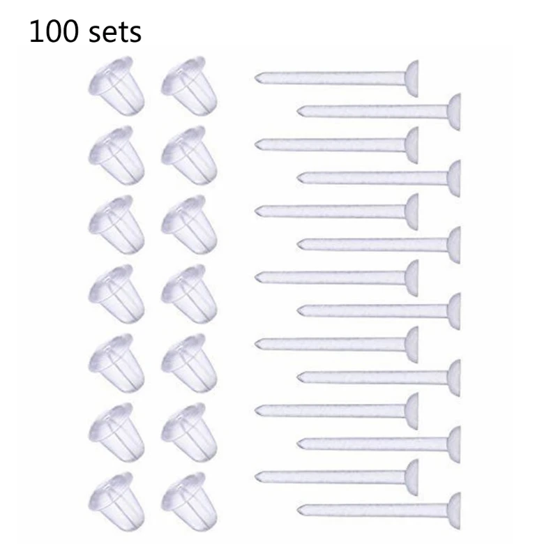 100 Set Hypoallergenic Earrings Simple Plastic Clear Ear Pins Needle and Resin Earring Backs DIY Earrings Accessories