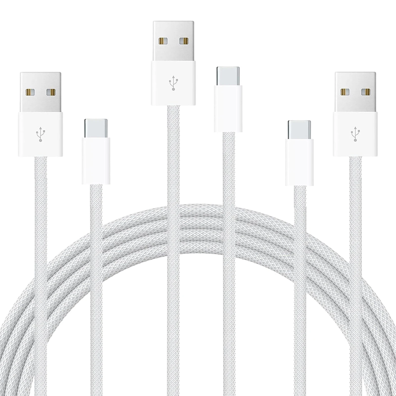 USB A to C Cable 3pack, Nylon braided Type-C Charging Cable for Type C Devices like iPhone 17/16/15 Samsung Galaxy S25/S24, etc.