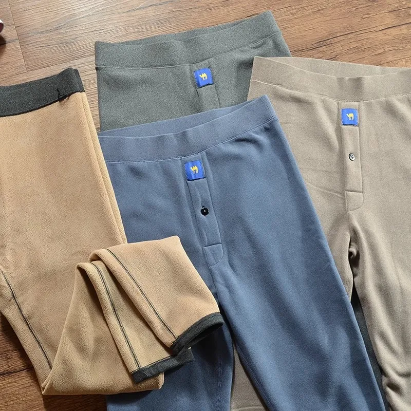 

Men's Winter Warm Pants Self-Keeping Camel Velvet Fleece Lined Base Layer Trousers Home Comfortable Long Pants Thickened
