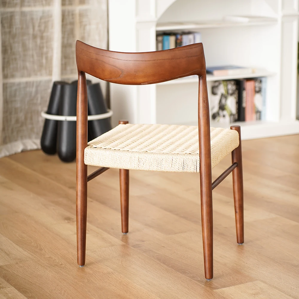 Modern Luxury Dining Chair in Brown Solid Wood High Quality Ash Timber Frame Paper Rope Back Restaurant Living Room Furniture