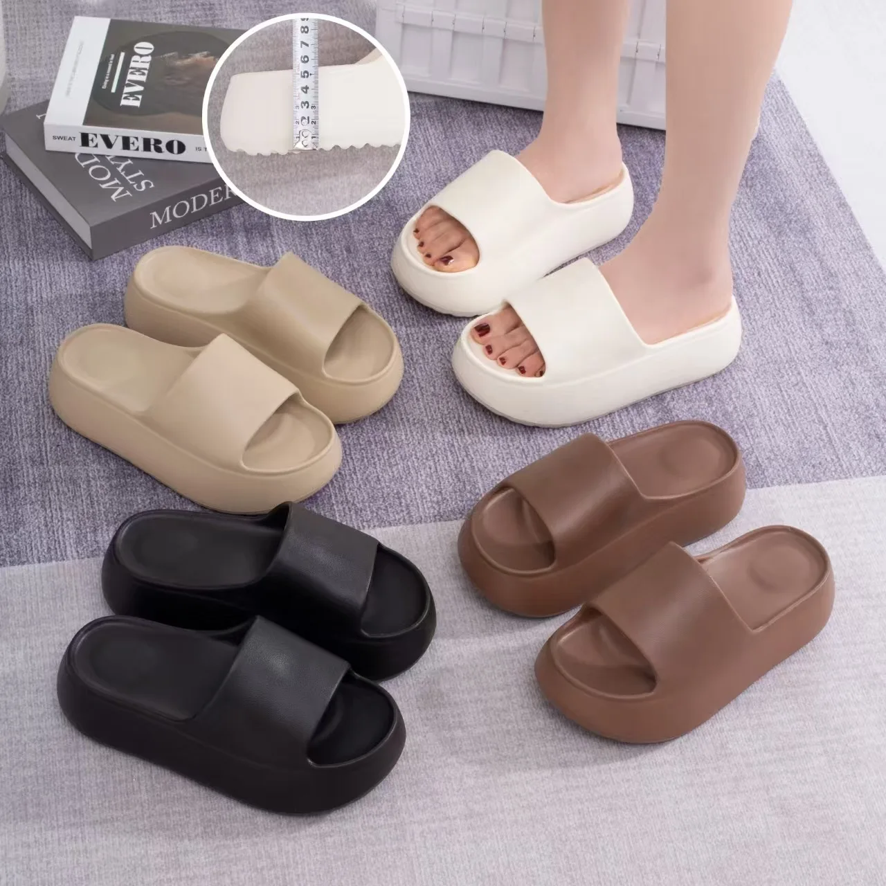 

Women's Slide Slippers with Shock-Absorbing Platform Base - Cloud-Touch Memory Foam Footbed for Essential Home Comfort