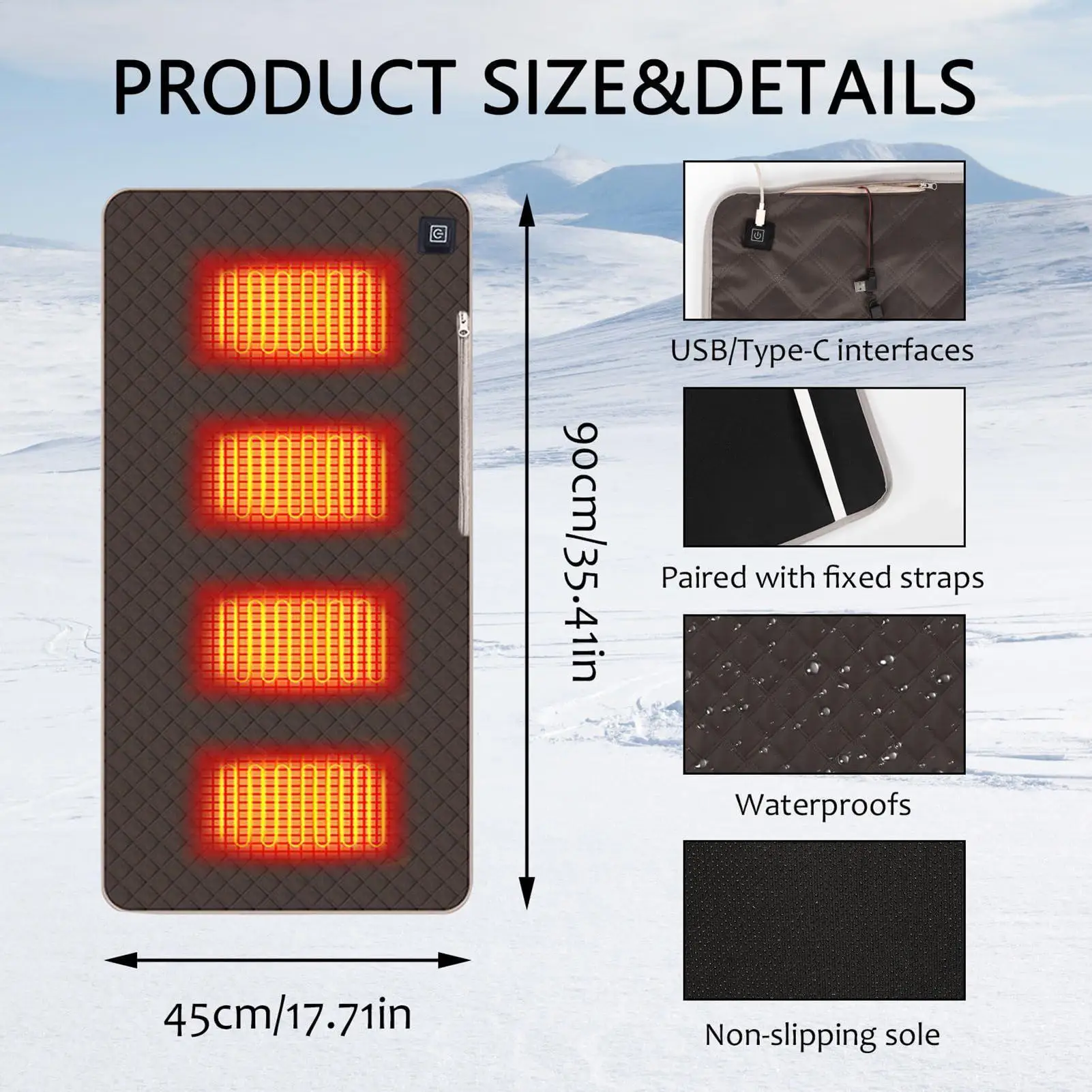 Heated Office Chair Pad 5V USB Heated Camping Chair Seat Pad Electric Warmer For Lumbar Back Thigh Hip Massage Fishing Picnic view 6