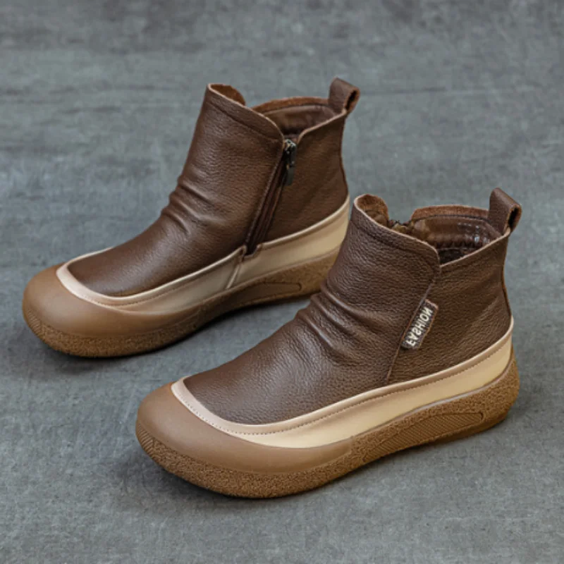 

ZXRYXGS 2025: простые красивые ботинки из воловьей кожи в стиле ретро, женская обувь, осенне-зимние ботинки из натуральной кожи, хлопковая обувь на плоской подошве