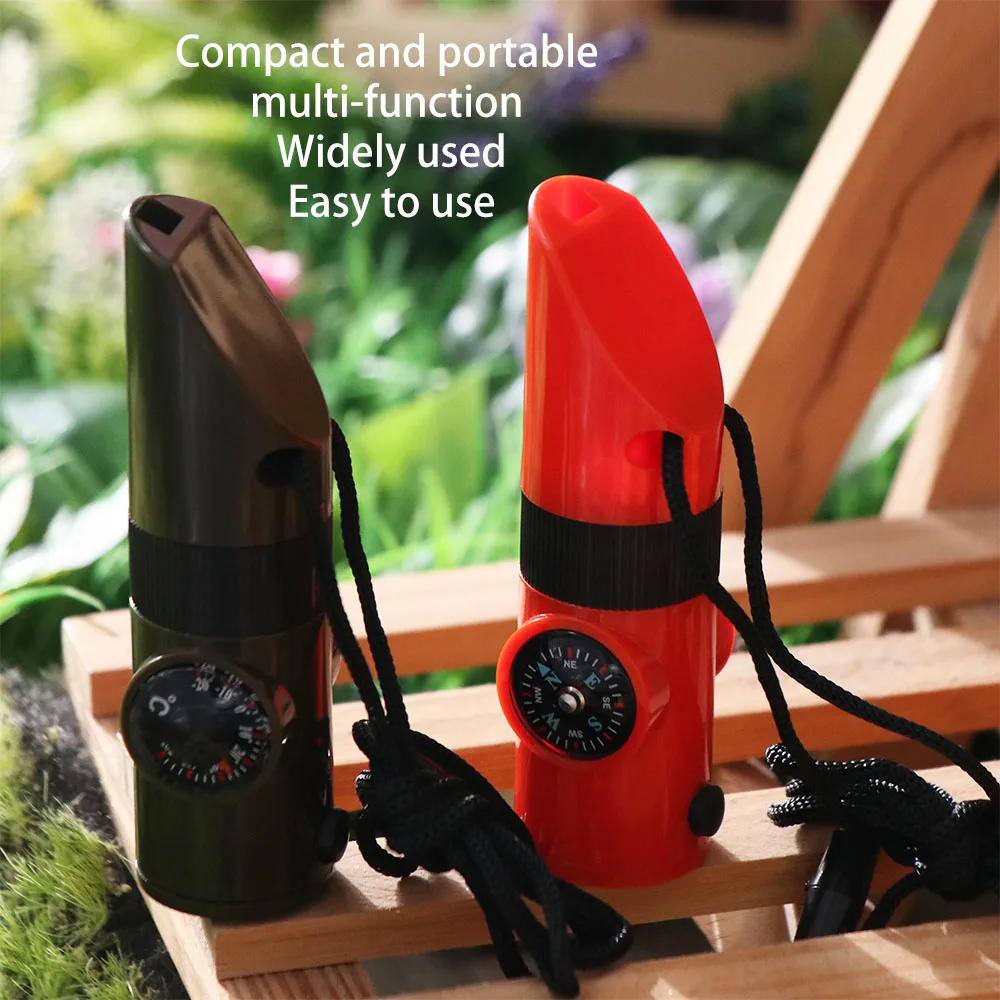 7-in-1 Emergency Survival Whistle Multifunction Compass Outdoor Survival Whistle Tools High Decibel 7-in-1 Emergency Whistle