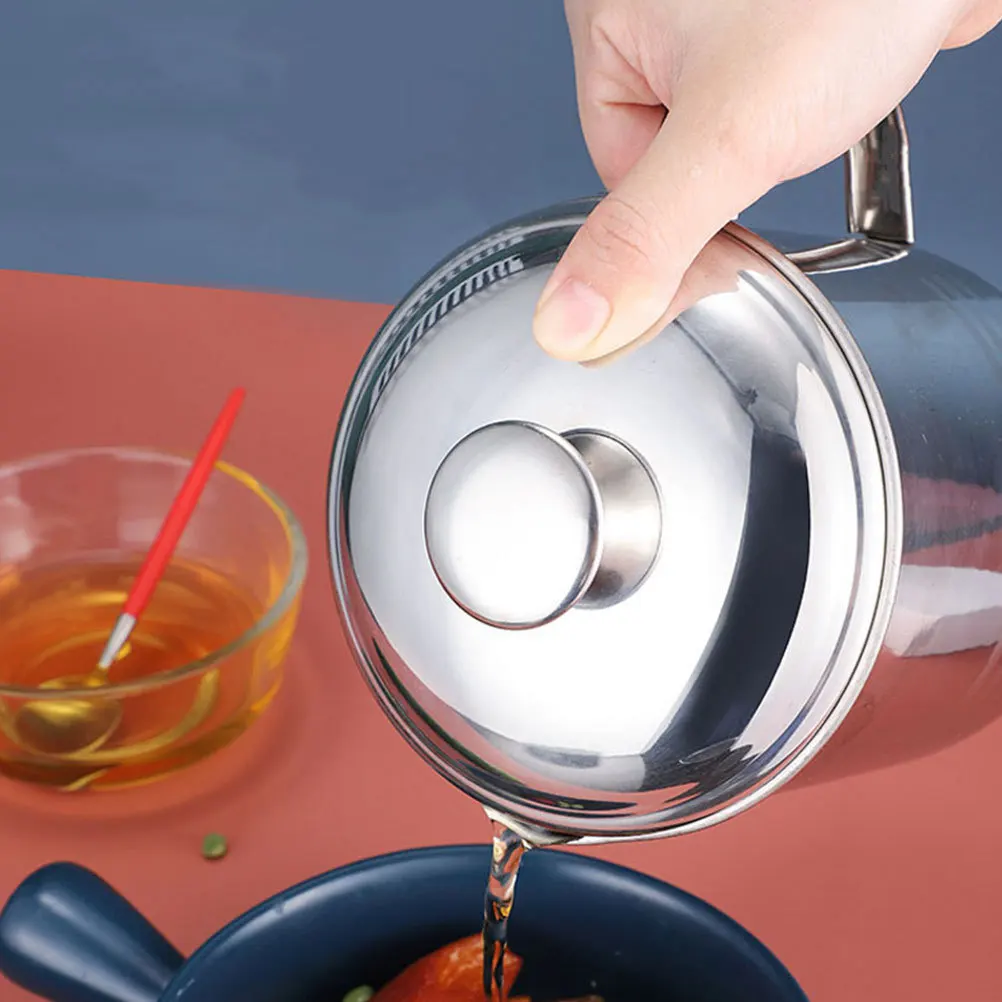 

Stainless Steel Bottle With Strainer Filter For Kitchen Grease Canister Oil Storage Container Waterproof Rustproof Easy Clean