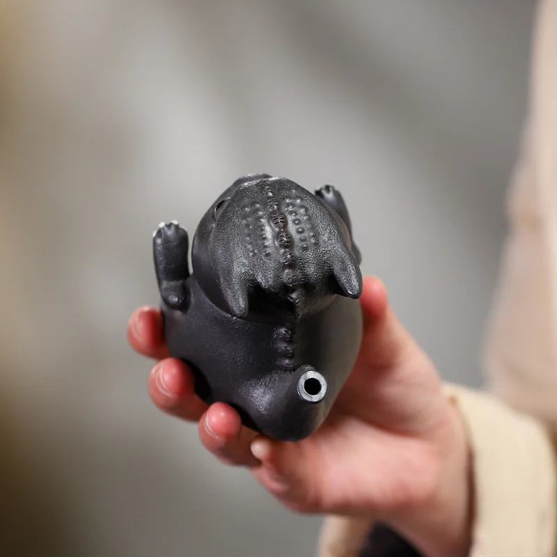 Wholesale Creative Yixing Raw Ore Black Gold Sand Purple Clay Handmade Godzilla Dinosaur Hand-Held Teapot
