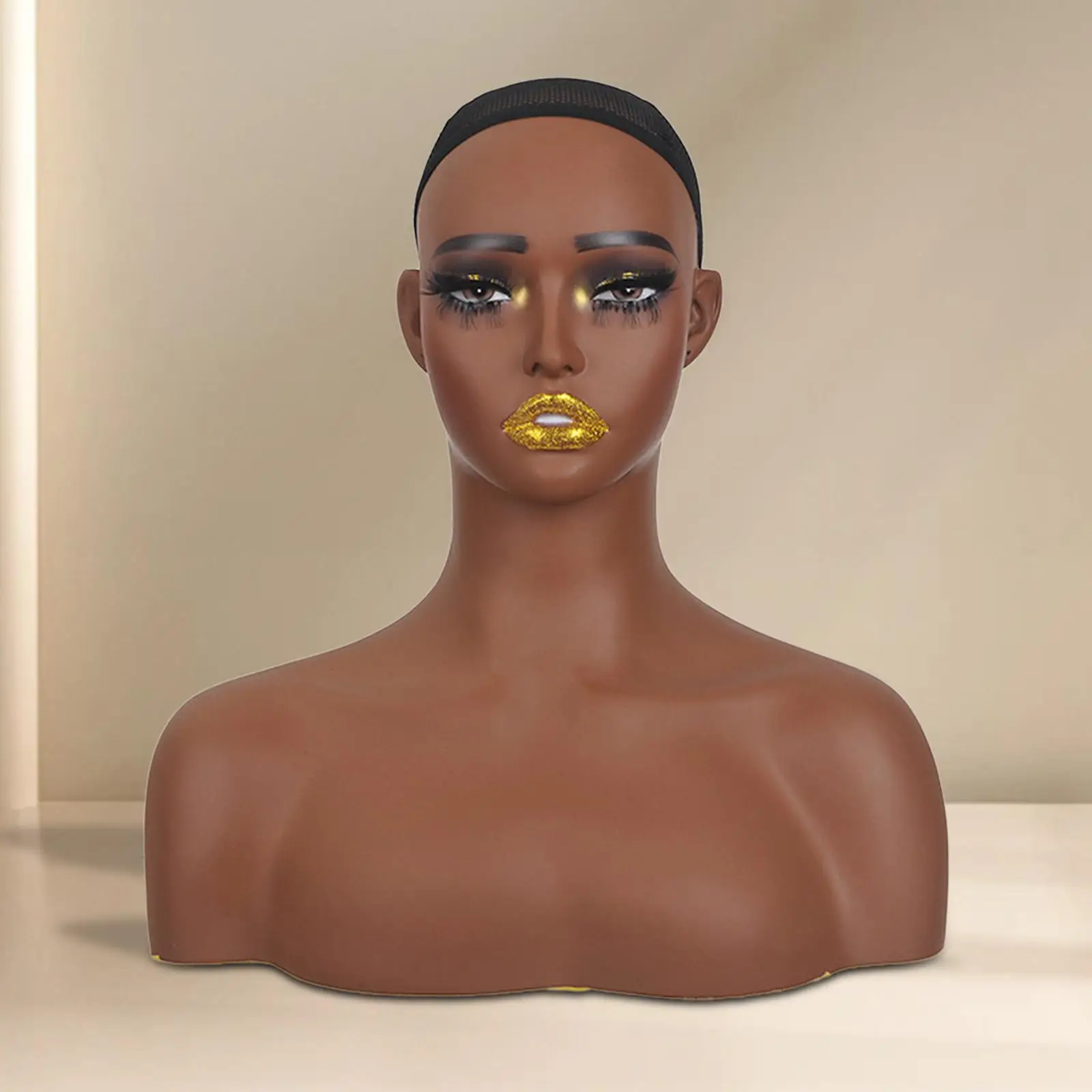 رأس عارضة أزياء أنثى واقعية مع كتف متعدد الوظائف رف شاشة القبعة القزم PVC رئيس شعر مستعار عرض نموذج للمجوهرات