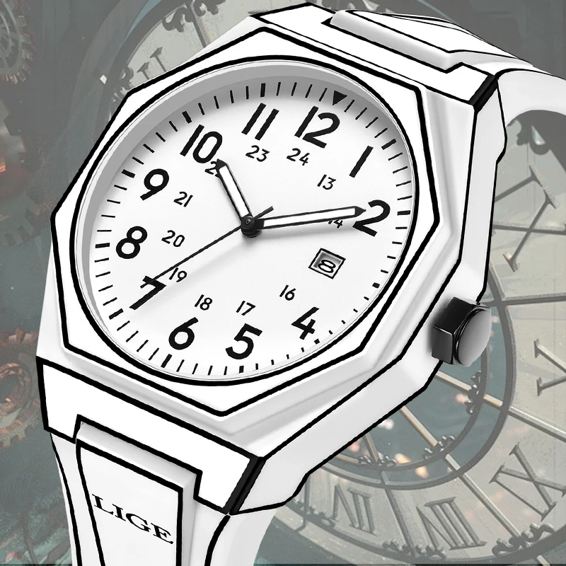 LIGE Original Design Man Watch Creative Casual Sport Fashion Simple Dial Comic Style Auto Date Waterproof Quartz Watches for Men