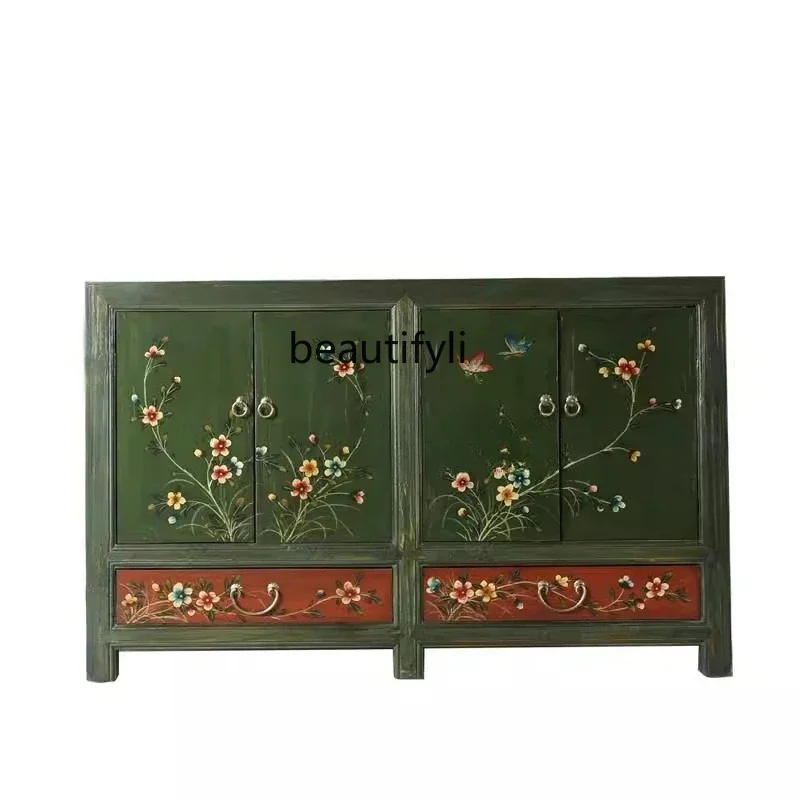 

ss8350 Chinese-style painted dining side, antique decorative cabinets, retro and old porch cabinets, Ming and Qing hand-painted