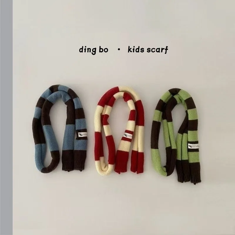 2026 Wool Striped Plush Scarf Kid's Niche Design Sense Girl Versatile Decoration Korean Version Thin and Narrow Long Scarf
