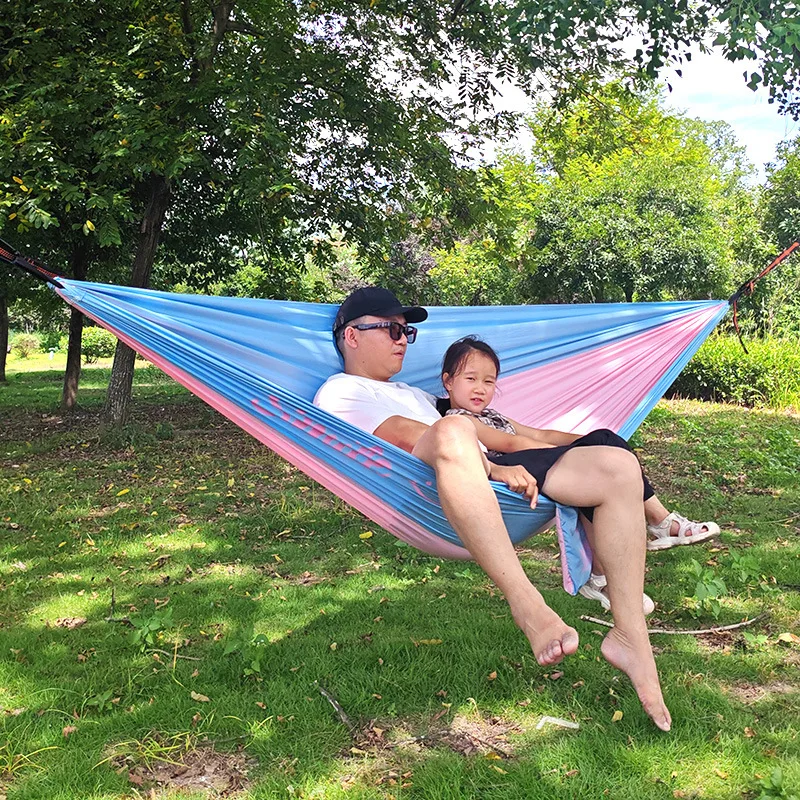 

Portable Outdoor Garden Hammocks Quick Open Parachute Cloth Double Travel Camping Sleeping Hanging Hammock Swing Nature Hike