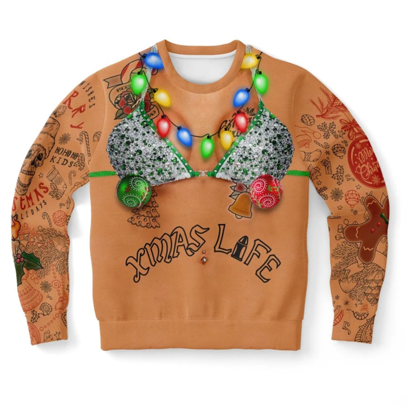 Autumn 3D Funny Costume Print Sweatshirts Trendy Santa Claus Xmas Graphic Crew Neck Hoodies Kid Funny Ugly Christmas Sweater Top