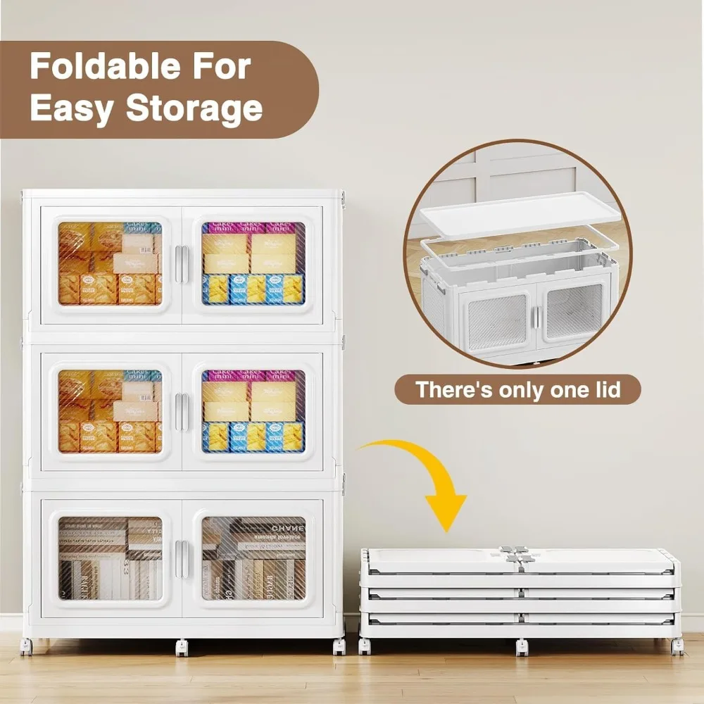 300QT Extra Large Stackable Storage Bin w/ Lid & Wheels, 75Gal Collapsible Plastic Box, Heavy-Duty Organizer
