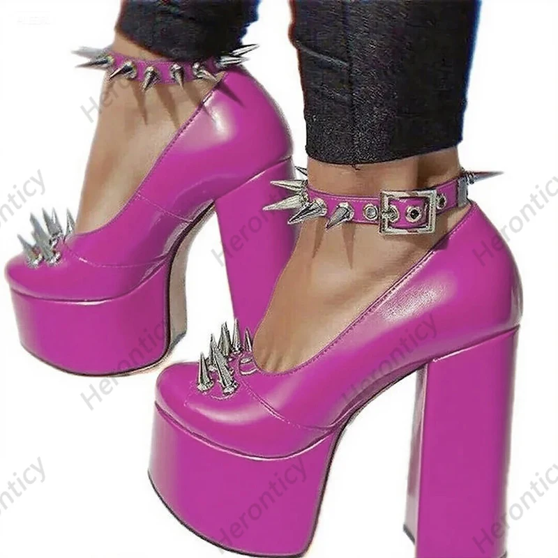 

Туфли-лодочки ручной работы на синей платформе для женщин – сексуальные вечерние туфли на толстом каблуке-блоке с ремешком на щиколотке и заклепками, размеры US Plus Size 5-20