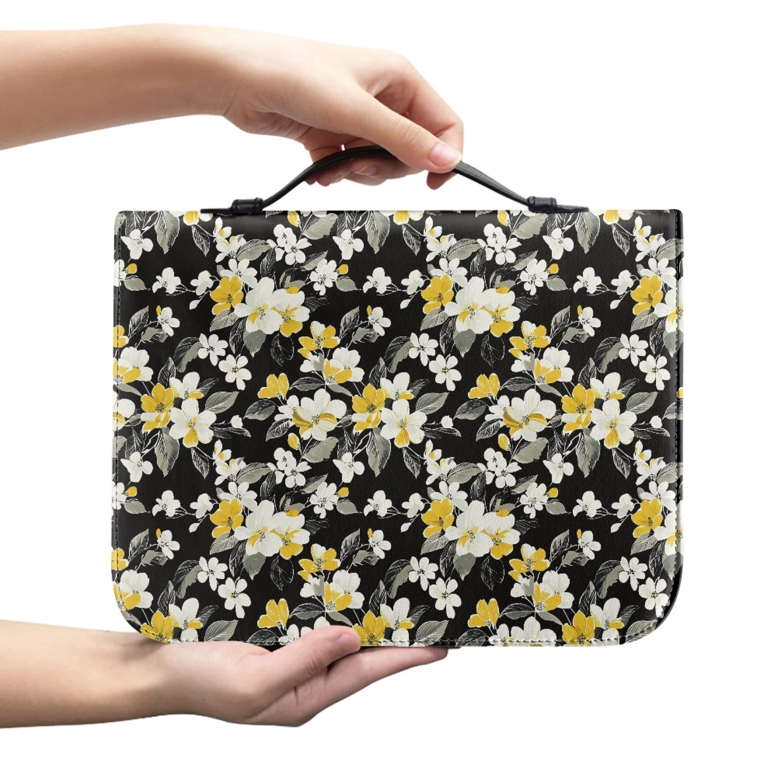 XIXIRIMIDO Floral and Leaf Bible Hand Bag PU Leather Zippered Handle Bible Cover for Church 2026 Collection