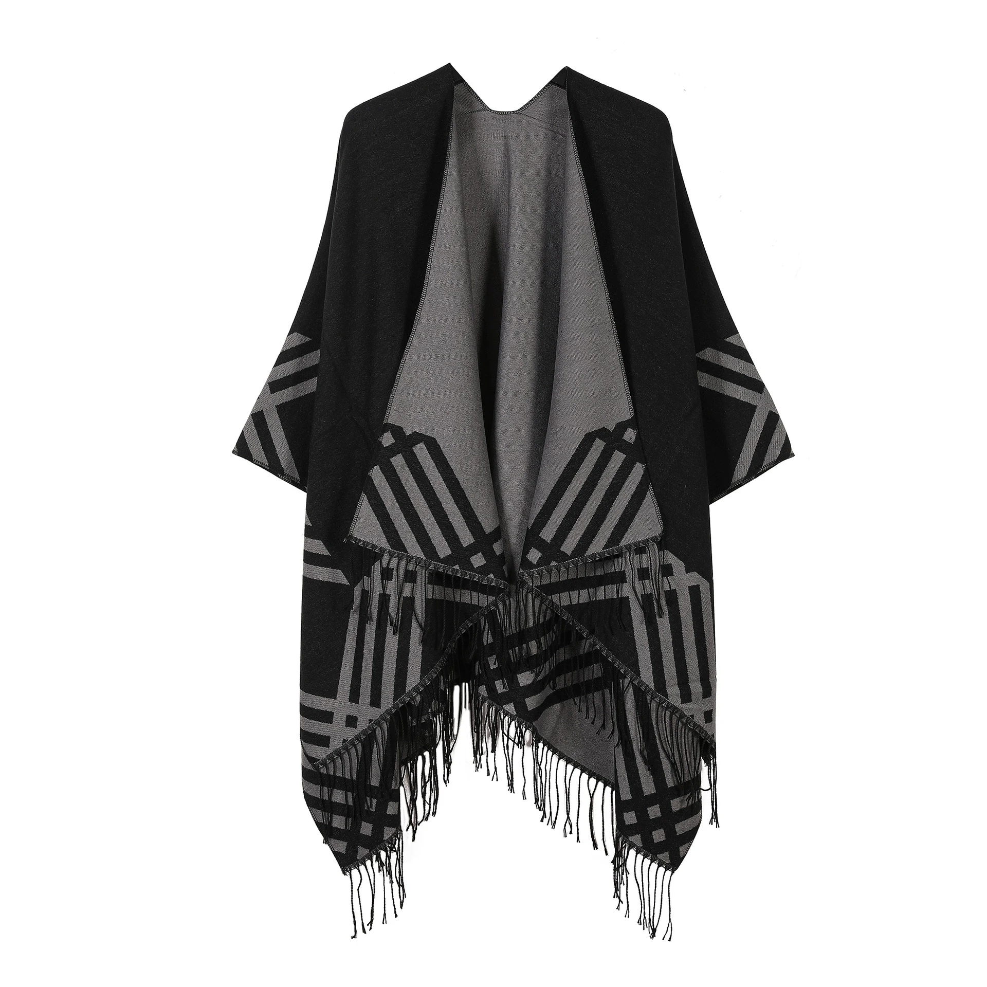 

Cloak Poncho Capes 2025 New Indian Nepalese Style Geometric Tassel Split Women Shawl Warm Air Conditioning Room Lady