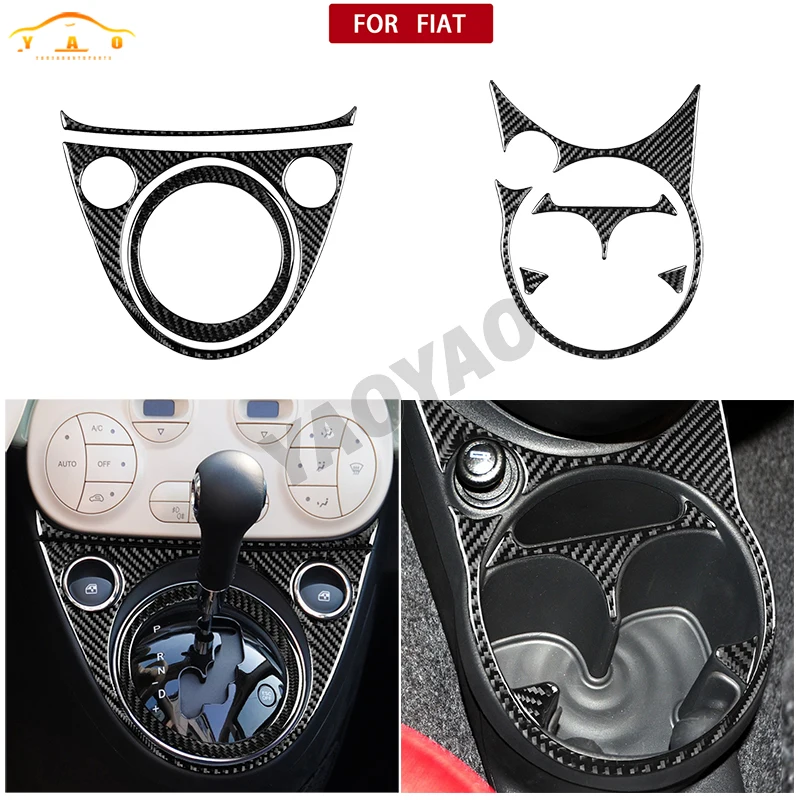 

Carbon Fiber Car Central Control Gear Water Cup Sticker For Fiat 500 2011 2012 2013 2014 2015 Interior Accessories