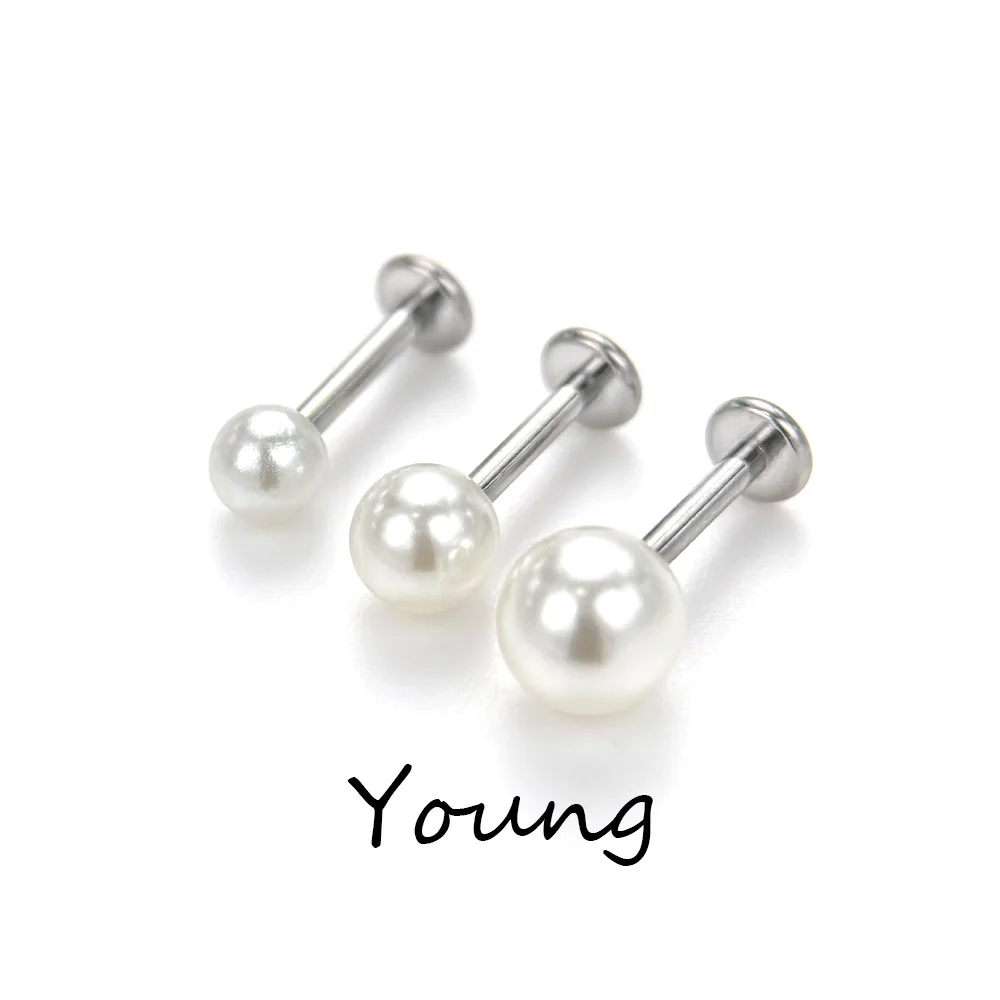 1 Pcs F136 Titanium Alloy Fashion Simple Imitation Pearl Earrings Outer Teeth Lip Studs Ear Bone Studs Body Piercing Jewelry