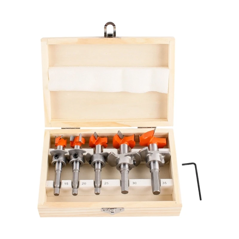 12PF 5 Size Cabinet Door Drill Bit Set with Adjustable Depth Control Hole Cutter