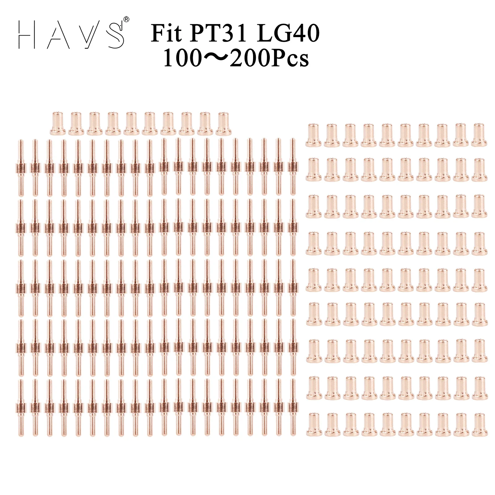 

100/200pcs Consumables Red Copper Extended Long Tip Electrodes and Long Nozzles Fit PT31 LG40 40A Air Plasma Cutter