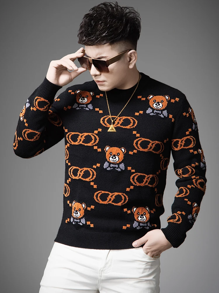 

Новый мужской шерстяной свитер с узором «Медведь» 2026 года, осенне-зимний, модный, брендовый, легкий, роскошный, теплый, с длинным рукавом, круглым вырезом