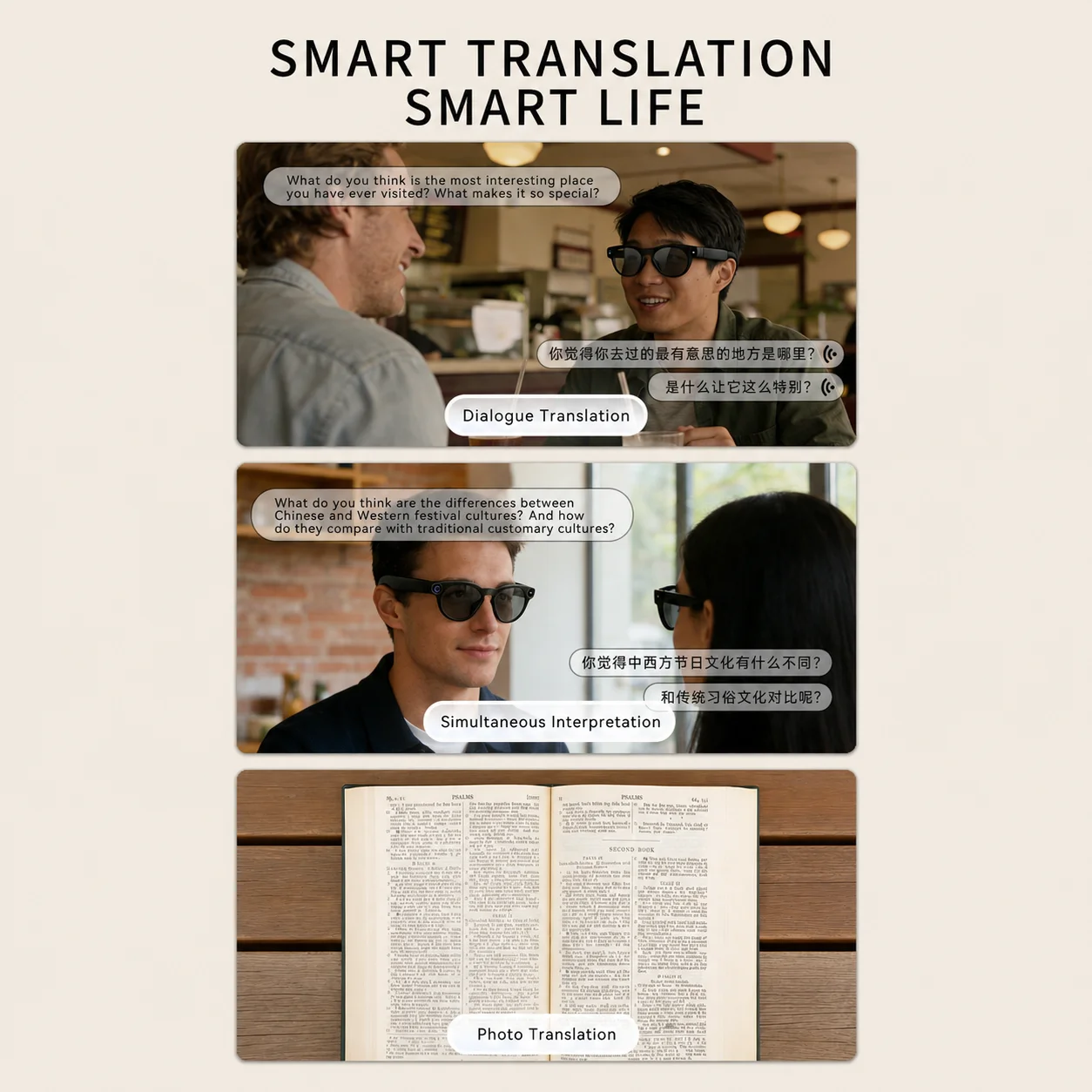 CY02 AI Smart Glasses Voice Wake-up Visual Recognition 1300W HD Camera Live Video Streaming Sliding Touch ENC Noise Reduction view 5