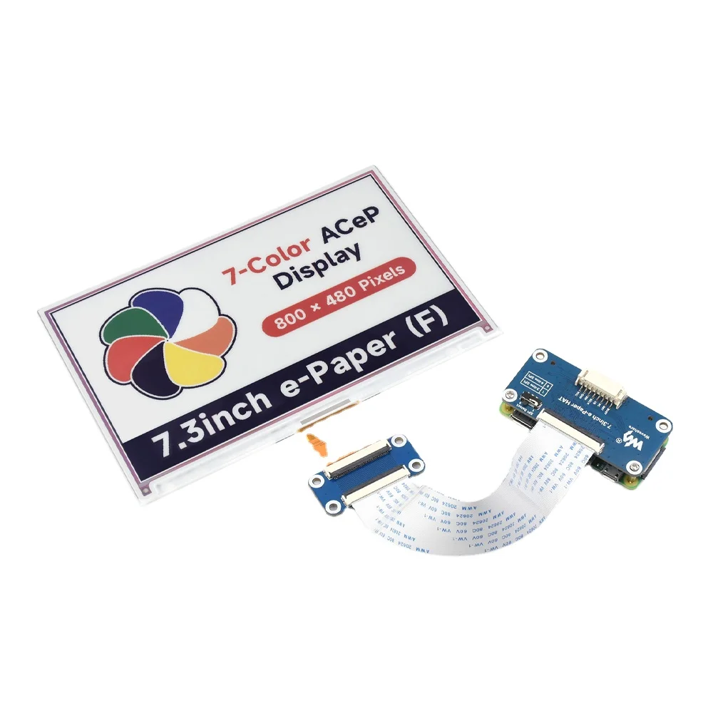

7.3inch e-Paper HAT (F) ACeP 7-Color E-Paper E-Ink Display Module 800x480 Pixels SPI Communication compatible with 3.3V 5V MCUs