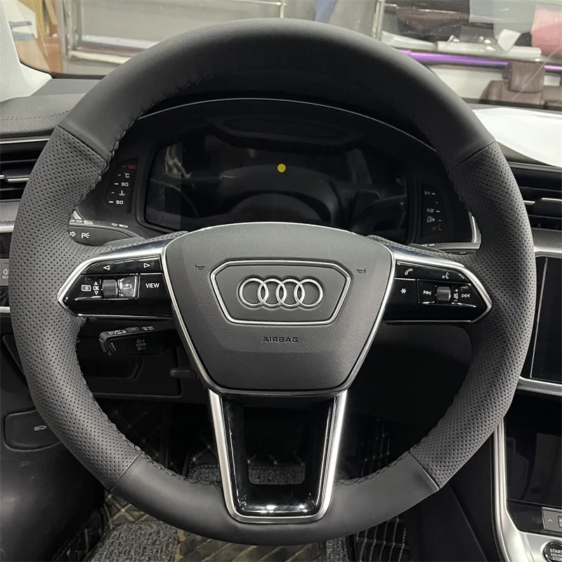 

For Audi A6L 2016 Steering Wheel Cover Audi C7 A4L Q3 Q5L hand-sewn Custom Car Steering Wheel Braid Cover Interior Accessories