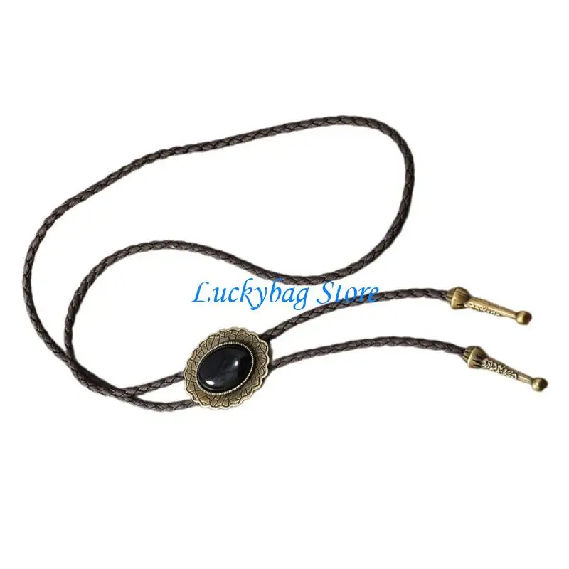 

X7XE Mens American Bolo Tie Vintage Western Metal Bird Stone Cowboy Hat Necklace