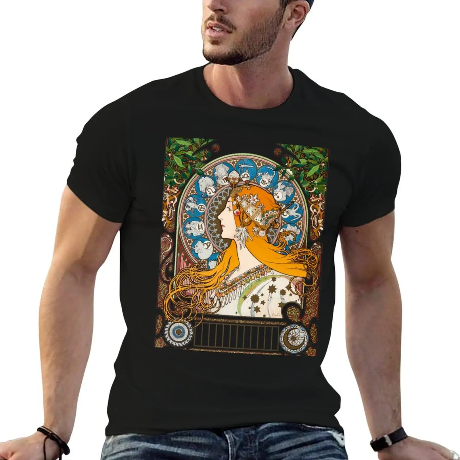 

Frank McCarthy - Alphonse Mucha - Zodiaque Var.2, 1896 T-Shirt t shirt man cotton t shirts for man graphic vintage T-Shirt