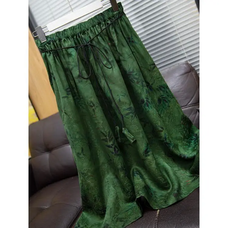 Primavera Verano chino Sle Vintage seda Xiangyun seda con cinturón ter Ne Dr ropa de mujer A-Line Falda Midi