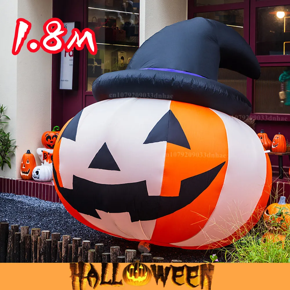 

1.8M Halloween Inflatable Pumpkin Wizard Model Built-in LED Lights Indoor Outdoor Courtyard Garden Lawn Themes Decoration Prop