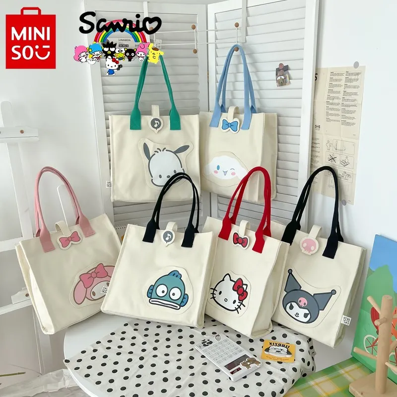 

MINISO 2024 New Women's Handbag Fashionable High Quality Women's Shoulder Bag Cartoon Casual Large Capacity Girl Shopping Bag