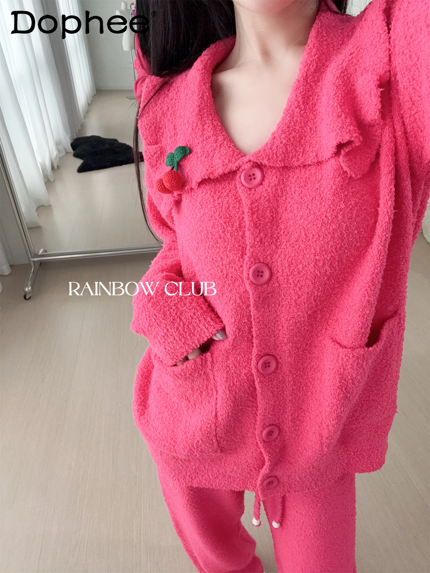 

Новинка 2023 года, пижама с кукольным воротником с рюшами, кардиган Sweet Cherry, пижама с длинными рукавами, подходит для уличной одежды для женщин