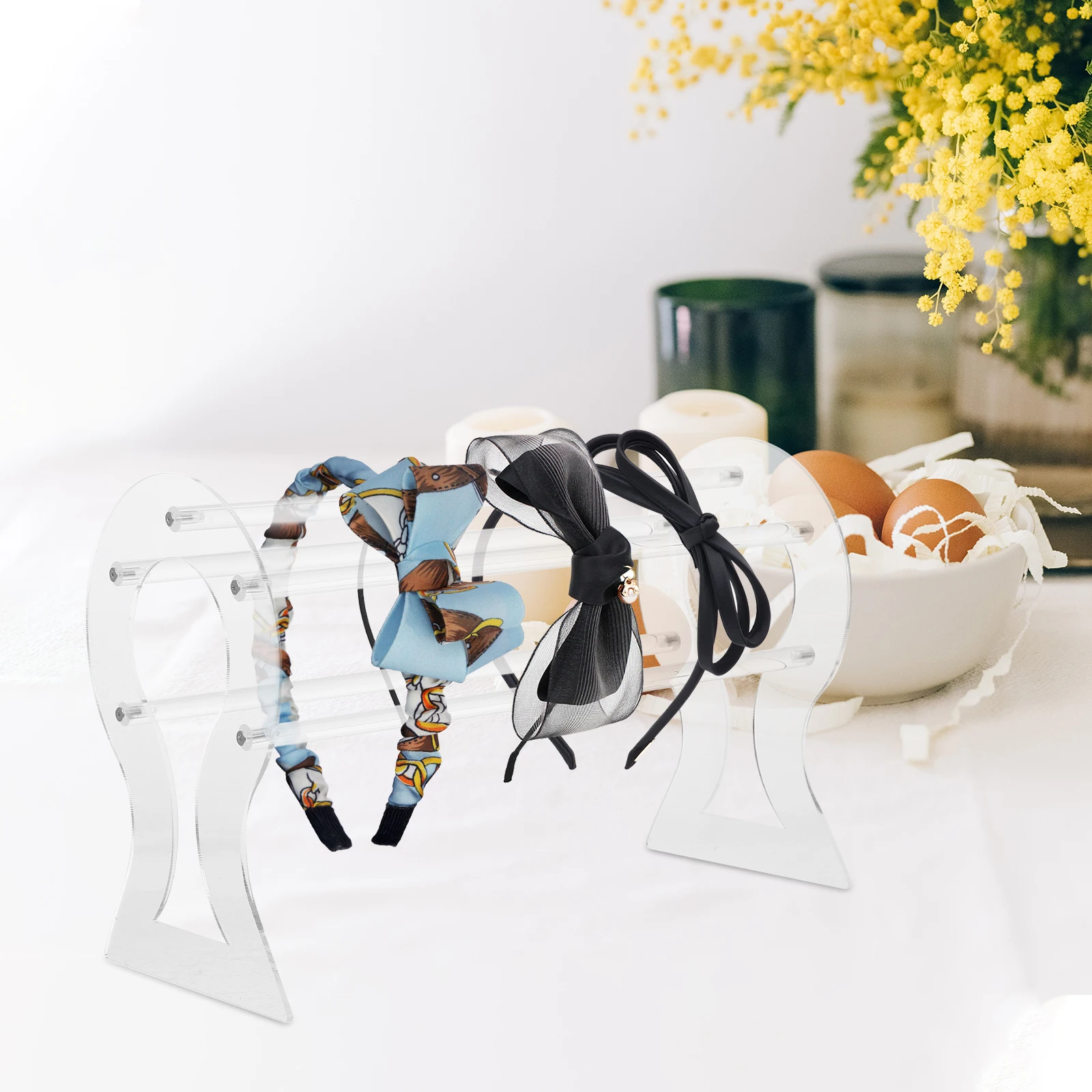 

Acrylic Headband Holder Organizer Transparent Display Stand for Claw Clips Hair Bows Scarf Storage Rack Vanity Accessory