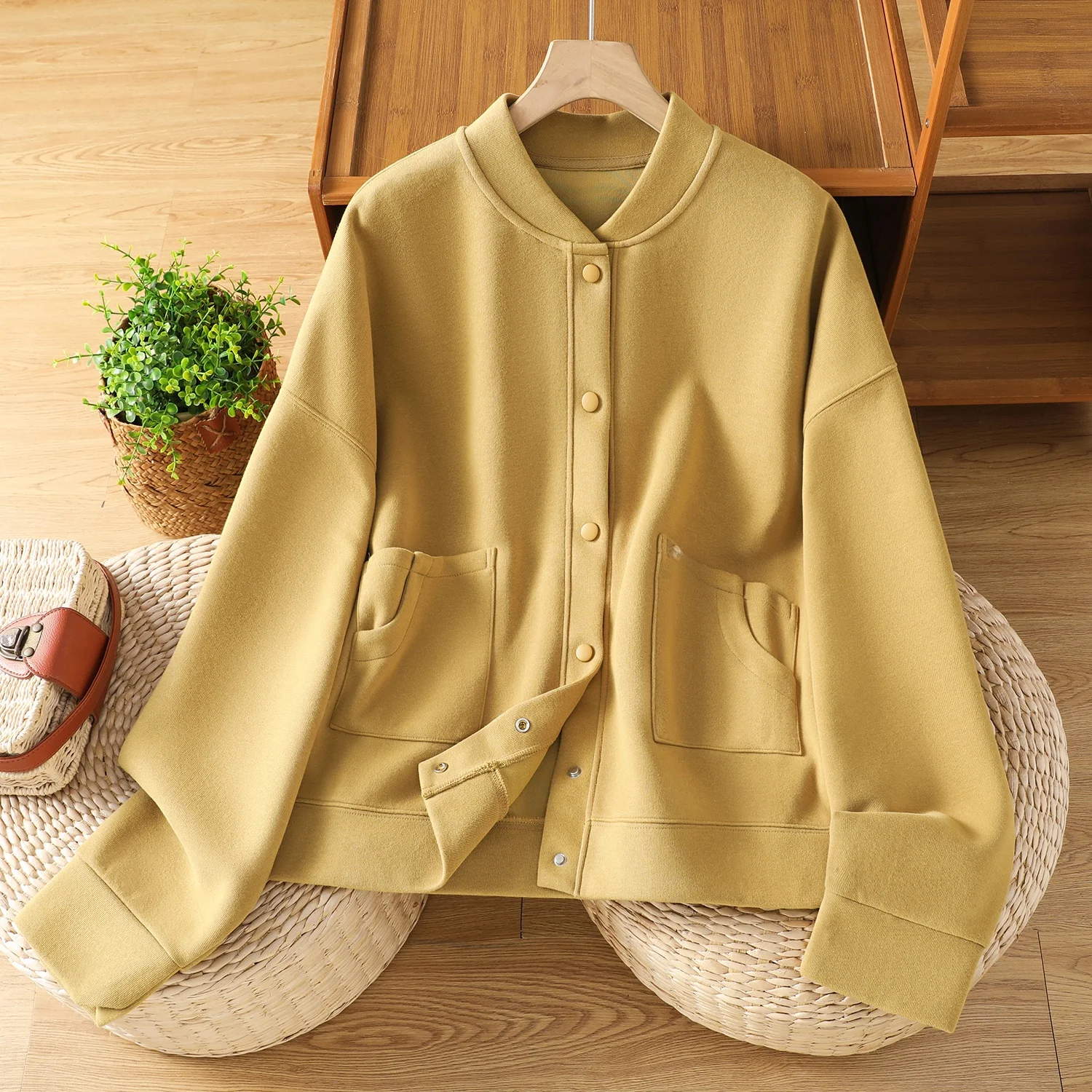 ربيع الخريف Faion محبوك القطن البلوز Jaet المرأة عادية الوقوف طوق البيسبول الرياضة المفتوحة سترة أزرار ملابس خارجية