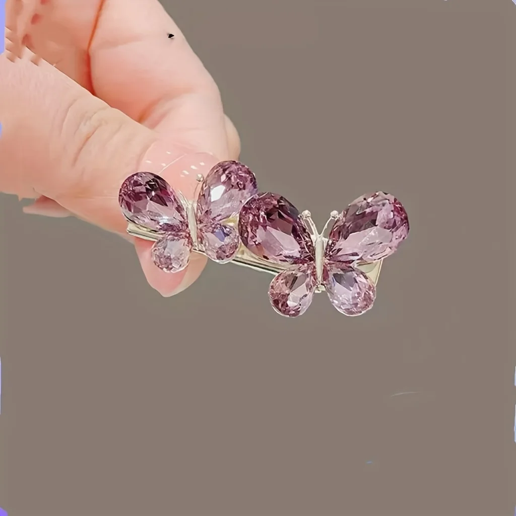 مجموعة مكونة من قطعتين من مشابك شعر على شكل فراشة الجمشت فائقة الجنية، ومشابك منقار البط، ومشابك الانفجارات الجانبية، ودبابيس شعر مدمجة رائعة، وأغطية الرأس، وهدايا العطلات، ومشابك شعر بسيطة، ومشابك شعر أنيقة وأنيقة