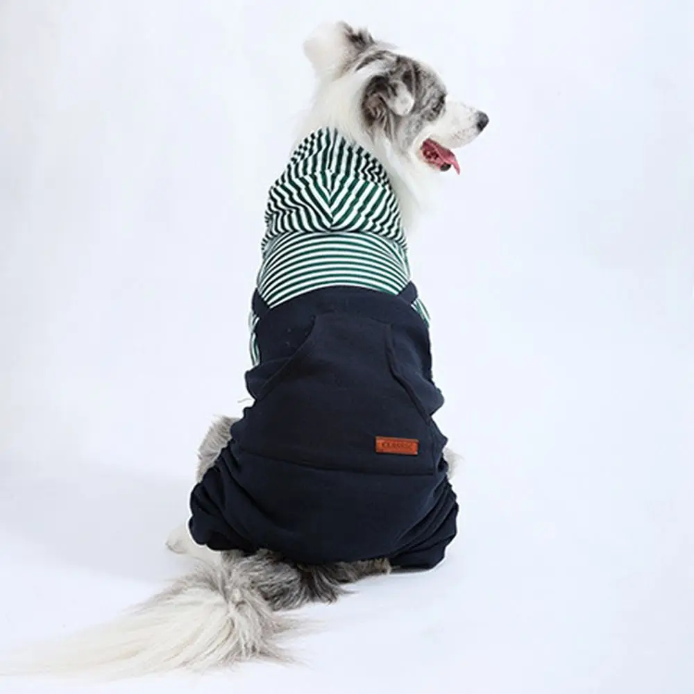 

Dog Outfit Four Legged Pet Dog Jumpsuit Striped Warm Dog Pullover Hoodie Thickened Comfortable Dog Clothing Daily Walk