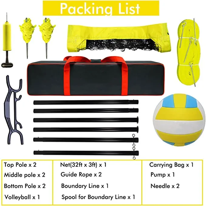 Portable Volleyball Practice Net, Sport Set with Ball and Carrying Bag for Outdoor Beach, Backyard Volleyball Training