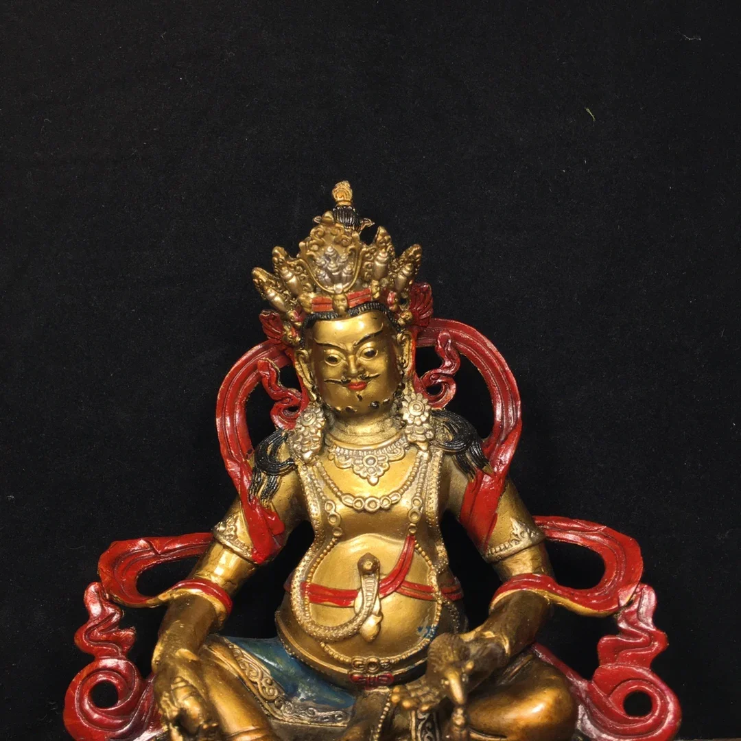 20cm Pure Copper Painted Tibet Buddhism God of Wealth Statue Crafts
