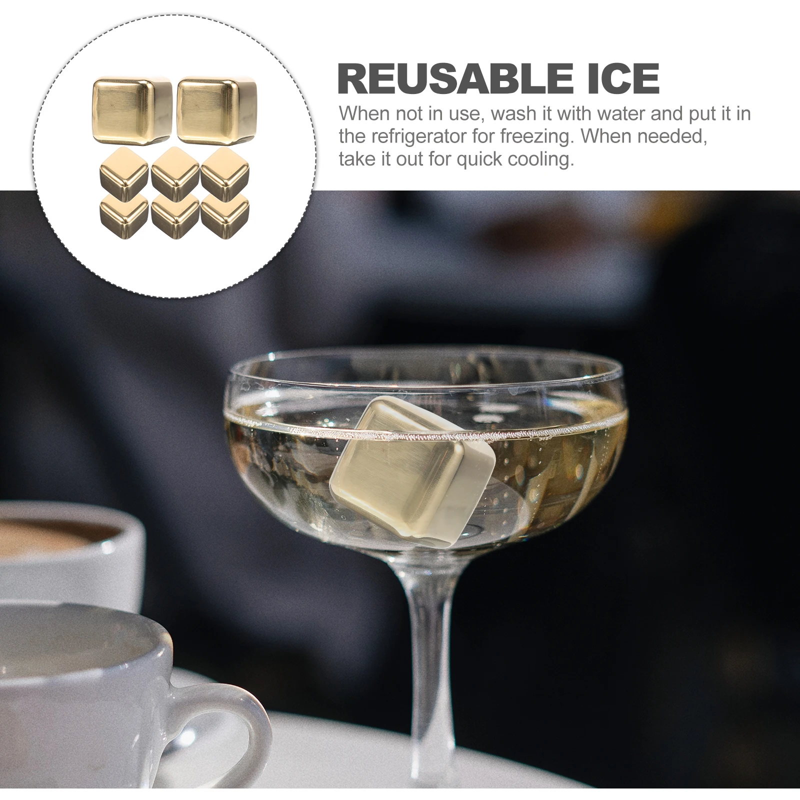 

8 Pcs Stainless Steel Ice Cubes Whiskey Reusable for Drinks Rock Chilling Beverage Stones Reuseable Maker