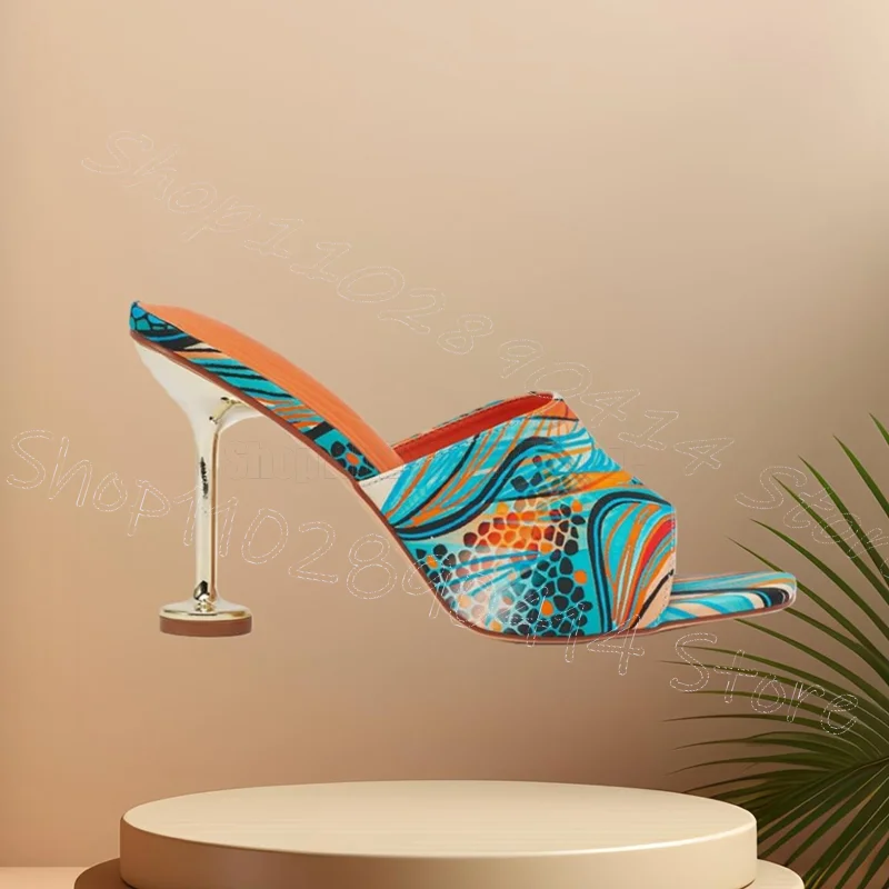 Graffiti Print Strange Style Heels Slippers Slip On Women Shoes Thin High Heels Open Toe Party Banquet 2026 Zapatos Para Mujere